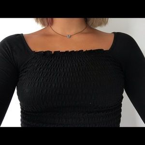 Black Long Sleeve Tight Crop Top